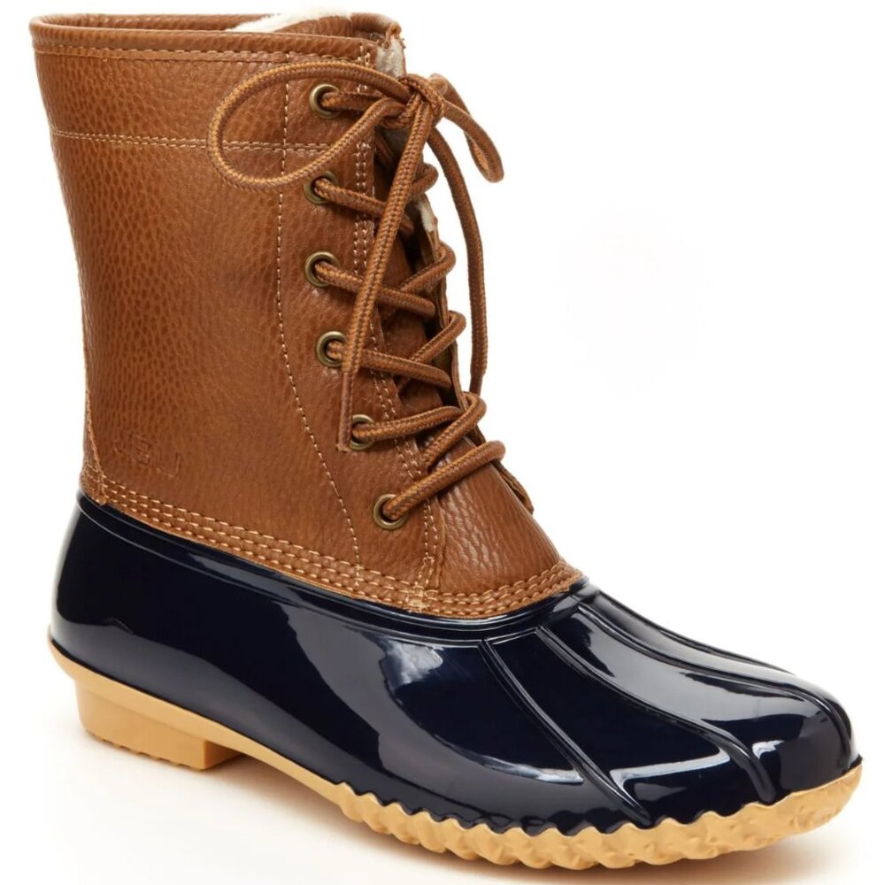 JBU by Jambu Maplewood NavyTan Waterproof Faux Leather Lace-Up Rain Winter Boots